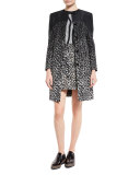 Leopard-Print Jewel-Neck Coat, Black/Gold