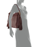 Eloise Fringe Leather Hobo Bag, Bordeaux