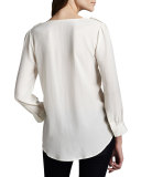 Marlo Silk Double-Pocket Top, Porcelain
