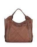 Beverly Woven Double-Handle Tote Bag, Tan