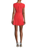 Glitter-Dot Cap-Sleeve A-Line Dress, Red/Gold