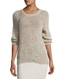 Rustic Twisted-Tape Bateau-Neck Sweater, Maple Oat