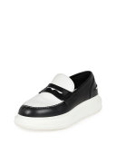 Bicolor Flatform Leather Loafer, Black/White