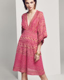 3/4-Sleeve Lurex Zigzag Dress, Pink