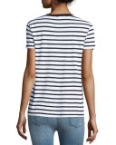 Striped Shrunken V-Neck Tee, White/Black
