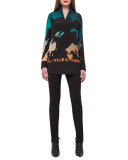 Turf-Print Silk Crepe Tunic Top, Multi