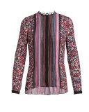 Buffy Long-Sleeve Striped & Floral-Print Silk Blouse, Multi