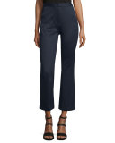 High-Waist Flare-Leg Cropped Trouser, Navy