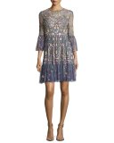 Embellished Dragonfly Garden Mini Dress, Slate Blue