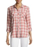 Lilya Plaid Button-Down Shirt, Rose