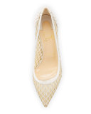 Guni Mesh Spike 55mm Red Sole Pump, Beige/White Ivory