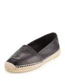 Leather Logo Espadrille Flat, Nero