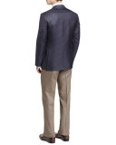Flannel Flat-Front Trousers, Light Brown