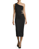 Margo One-Shoulder Midi Dress, Black