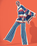 Striped Silk Wide-Leg Trousers, Navy