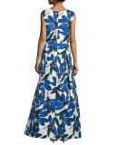 Floral-Printed Ball Skirt, Blue