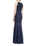 Sleeveless Lace Mermaid Gown, Midnight
