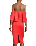 Off-the-Shoulder Popover Sheath Dress, Red
