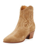 Rock Embroidered Western Bootie, Light Cigar