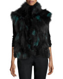 Fox Fur Vest, Teal/Black