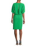 Blouson-Top Open-Back Cocktail Dress, Green