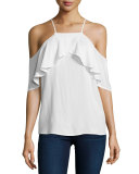 Stella Cold-Shoulder Ruffle Top, White