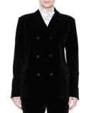 Double-Breasted Sporty Velvet Jacket, Black