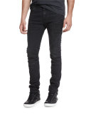 Skinny-Fit Biker Denim Jeans, Black