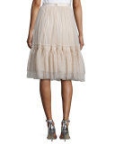 High-Waist Tulle Skirt W/Lace Trim, Rose Beige