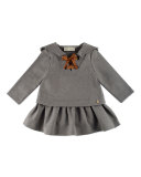 Hooded Scuba Flounce Dress, Gray, Size 2-4