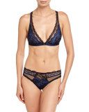 Dentelle Sapphire Lace Thong, Black/Blue