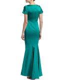 Maira Short-Sleeve Gown with Train, Fiji