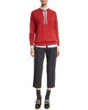 Belted Pinstripe Cropped Pants, Onyx