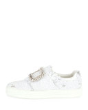 Sneaky Viv Macramé Strass Buckle Sneaker, White/Silver