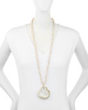 Pearly Bead Necklace w/Druzy Pendant, Tan