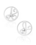 Left Singular Mini One-Initial Diamond Stud Earring, Rhodium Silver