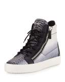 Men's Metallic Snake-Print High-Top Sneaker, Gray