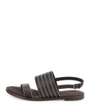 Monili-Trim Leather Flat Sandal, Black