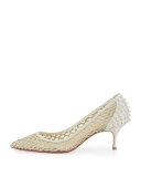 Guni Mesh Spike 55mm Red Sole Pump, Beige/White Ivory