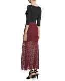 Jojo 3/4-Sleeve Lace-Skirt Dress