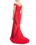 Pleated Off-the-Shoulder Mermaid Gown, Dark Red