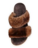 Mink Fur Two-Band Sandal, Brown