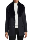 Marfield Wool-Blend Coat w/Detachable Fur Collar, Black
