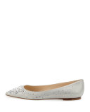 Alina Crystal Suede Flat, White/Crystal