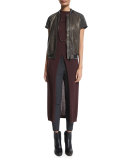 Short-Sleeve Turtleneck Front-Slit Tunic, Burgundy