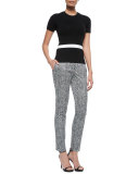 Skinny Herringbone-Print Pants