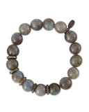 10mm Labradorite Beaded Bracelet with Diamond Rondelles, 1 TCW