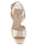 Metallic Platform Ankle-Wrap Sandal, Pyrite