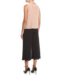 Scalloped Wool-Blend Culottes, Navy