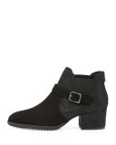 Fane Suede Buckle Bootie, Black
